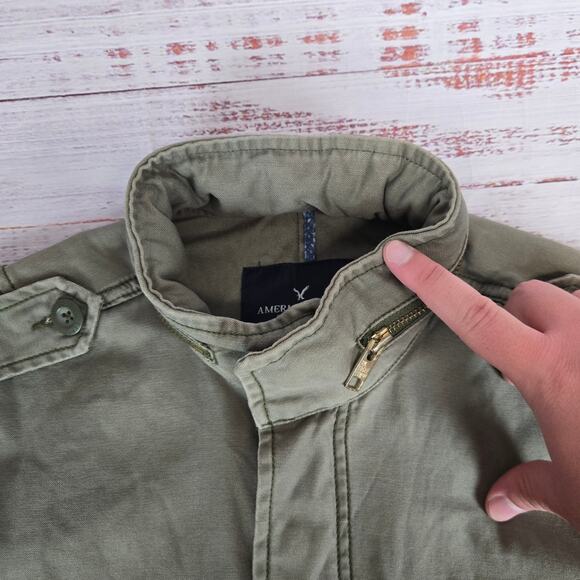 American Eagle Barn Chore Coat S Military Green Utility Snap Zip Jacket Pockets - Picture 6 of 13